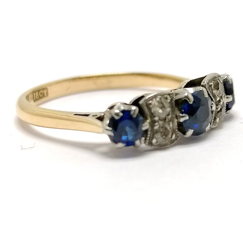 483 - Antique 18ct marked gold sapphire / diamond ring - size N & 2.5g total weight