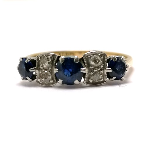 483 - Antique 18ct marked gold sapphire / diamond ring - size N & 2.5g total weight