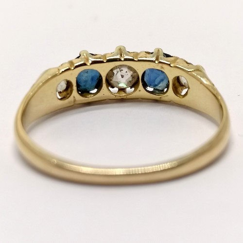 485 - Antique 18ct marked gold sapphire (2) & diamond (3) stone set ring - size L½ & 2.7g total weight