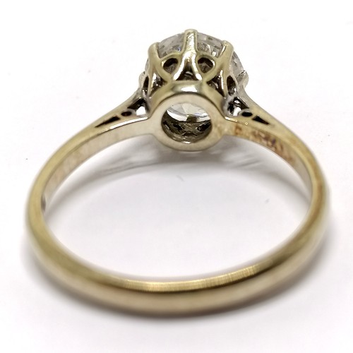 490 - 9ct hallmarked gold white stone set (7.5mm diameter) solitaire ring - size N½ & 2.9g total weight ~ ... 