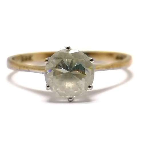 492 - 9ct hallmarked gold white stone (6mm) solitaire ring - size N½ & 1.4g total weight