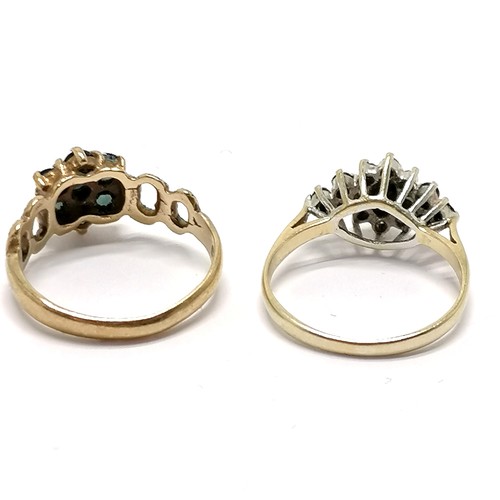 494 - 2 x 9ct hallmarked gold rings set with sapphires (1 also with diamonds - size M) - 4.5g total weight