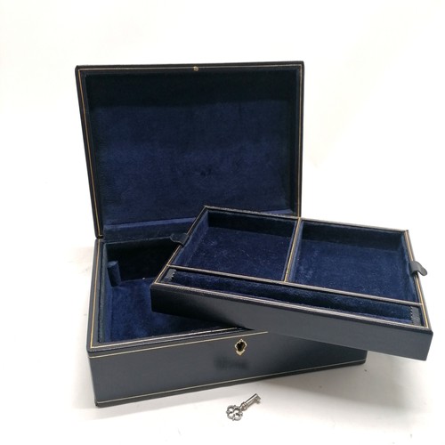 501 - 2 x vintage leather jewellery boxes - largest 24cm x 18cm x 9cm (has key) ~ the smallest has slight ... 