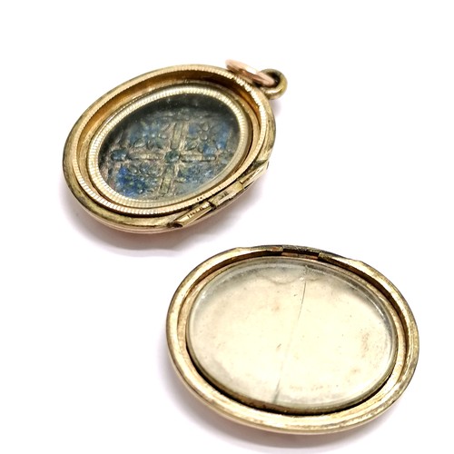 511 - Antique gold front & back locket with enamel detail - 3cm drop & 7.9g total weight ~ a/f hinge detac... 