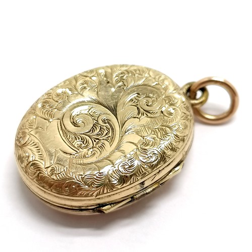 511 - Antique gold front & back locket with enamel detail - 3cm drop & 7.9g total weight ~ a/f hinge detac... 