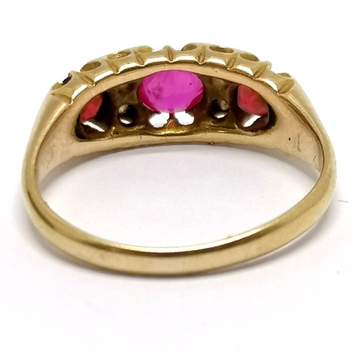 515 - Antique 18ct hallmarked gold ruby (& red stone) & diamond ring - size M & 3.4g total weight ~ wear t... 