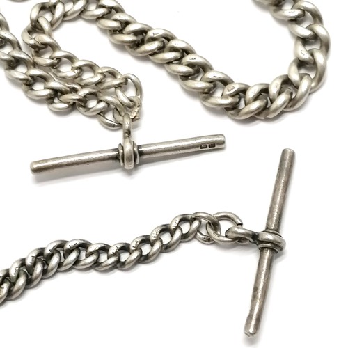 527 - 2 x antique silver albert chains - longest (double albert) 38cm ~ 65g total weight & both lack catch... 