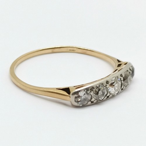 532 - Antique indistinctly marked gold 5 stone diamond ring - size O & 1.5g total weight in original Ashfo... 