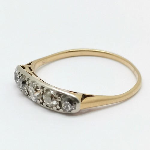 532 - Antique indistinctly marked gold 5 stone diamond ring - size O & 1.5g total weight in original Ashfo... 