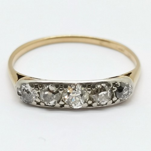 532 - Antique indistinctly marked gold 5 stone diamond ring - size O & 1.5g total weight in original Ashfo... 