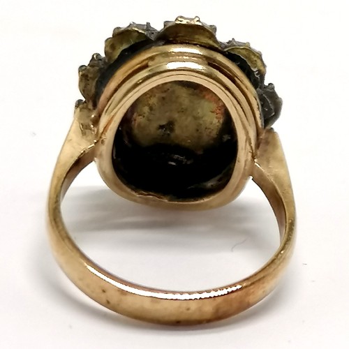 544 - Antique 9ct marked gold garnet / paste / pearl stone set ring - size L & 5.6g total weight ~ 1 stone... 