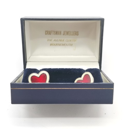 561 - Toye, Kenning & Spencer silver pair of enamel cufflinks with heart detail - 13g total weight