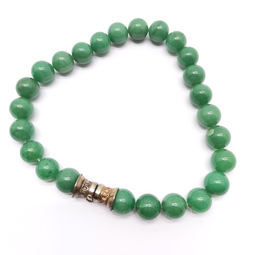 586 - Malfatti strand of large green hardstone beads with silver catch - 42cm & 152g total weight