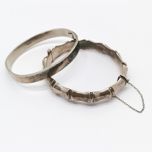 588 - 2 x silver hallmarked bangles - 1 of bamboo design (6.5cm across) - total weight (2) 47g with no obv... 