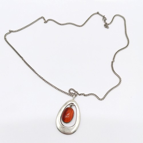 589 - Silver stone set pendant (4.5cm) by Ortak Silvercraft (Malcolm Gray) on a silver 60cm chain ~ 21g to... 