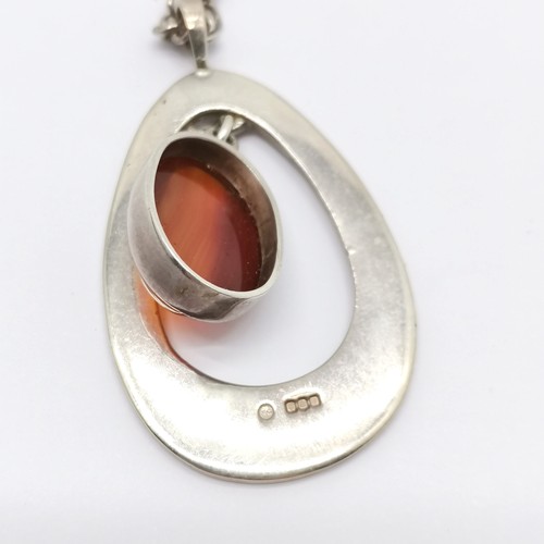 589 - Silver stone set pendant (4.5cm) by Ortak Silvercraft (Malcolm Gray) on a silver 60cm chain ~ 21g to... 