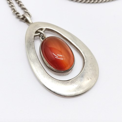 589 - Silver stone set pendant (4.5cm) by Ortak Silvercraft (Malcolm Gray) on a silver 60cm chain ~ 21g to... 