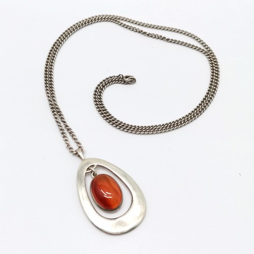 589 - Silver stone set pendant (4.5cm) by Ortak Silvercraft (Malcolm Gray) on a silver 60cm chain ~ 21g to... 