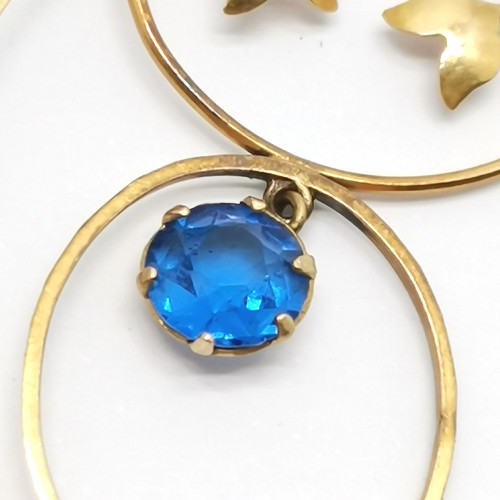 595 - Antique 9ct marked gold Art Nouveau pendant set with blue stone (4cm drop) t/w pair of unmarked gold... 