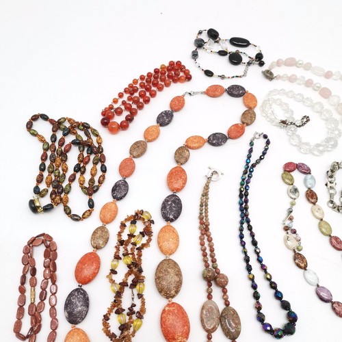 606 - Qty of mostly hardstone bead necklaces / bracelets inc graduated cornelian (67cm), amethyst etc - SO... 