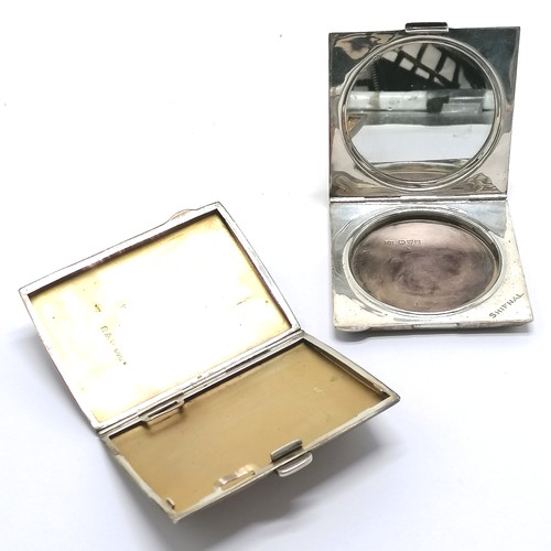 723 - Chester silver cigarettes case with engine turned detail (8cm x 6cm) & silver hallmarked compact (la... 