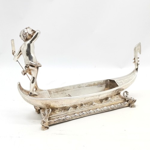 726 - Antique William Marples silver plated centrepiece / caviar dish in the form of a gondola with putti ... 