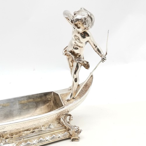 726 - Antique William Marples silver plated centrepiece / caviar dish in the form of a gondola with putti ... 