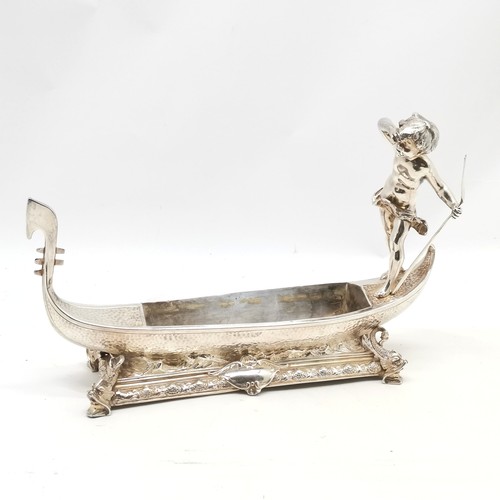 726 - Antique William Marples silver plated centrepiece / caviar dish in the form of a gondola with putti ... 