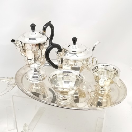 728 - Qty of silver plated ware inc 4 piece tea set on oval tray, toastrack, silver handled kings pattern ... 