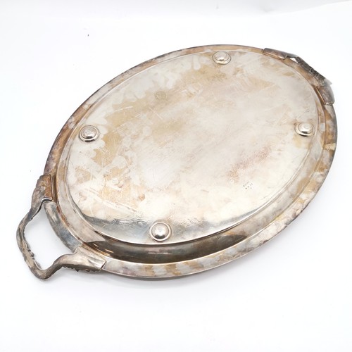 731 - John Sherwood & Son large silver plated oval tray with cast beaded border & 2 handles with acanthus ... 