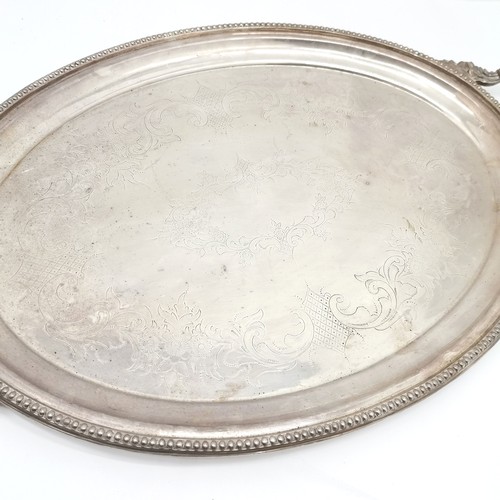 731 - John Sherwood & Son large silver plated oval tray with cast beaded border & 2 handles with acanthus ... 