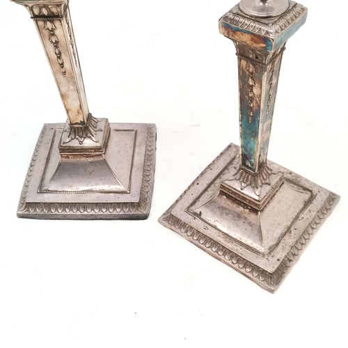 737 - Pair of antique Neo classical silver plated candlesticks - 29.5cm high ~ 1 base a/f & obvious wear