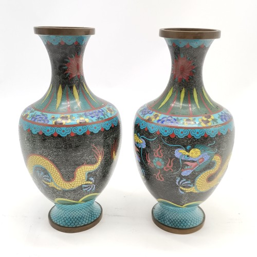 18 - Pair of Oriental Chinese cloisonne vases with dragon detail - 23.5cm high & 1 a/f (with impact damag... 