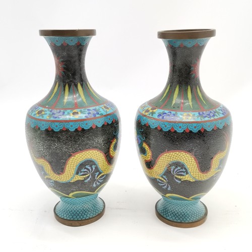 18 - Pair of Oriental Chinese cloisonne vases with dragon detail - 23.5cm high & 1 a/f (with impact damag... 