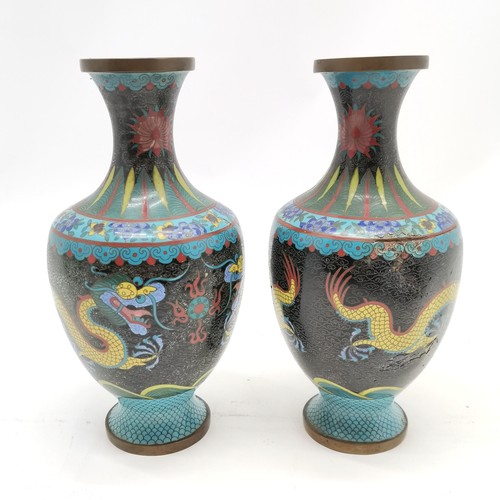 18 - Pair of Oriental Chinese cloisonne vases with dragon detail - 23.5cm high & 1 a/f (with impact damag... 