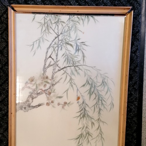 20 - Chinese Hunan / Xiang hand worked silk embroidery 'Mandarin ducks and willow' - frame 107cm x 50cm ~... 