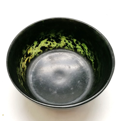 23 - Oriental hardstone spinach jade bowl on hand carved wooden stand - bowl 10.5cm diameter x 5.5cm high... 