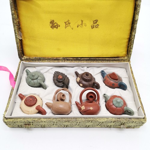 29 - 3 x Chinese Yixing Buccaro teapots (largest 16cm across) t/w cased set of 8 miniature teapots with l... 