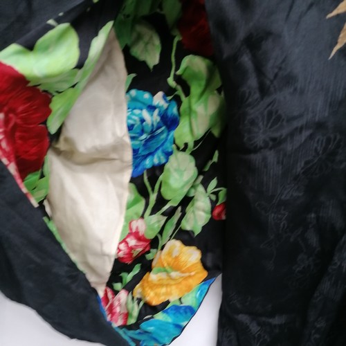 30 - Antique black silk kimono with gold embroidered detail & floral lining (in good used condition) t/w ... 