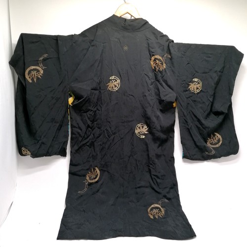 30 - Antique black silk kimono with gold embroidered detail & floral lining (in good used condition) t/w ... 