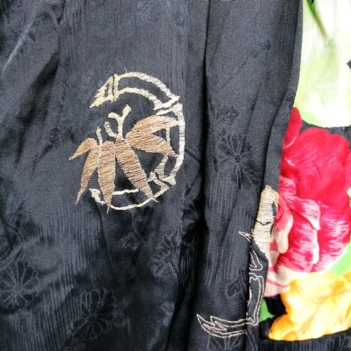 30 - Antique black silk kimono with gold embroidered detail & floral lining (in good used condition) t/w ... 