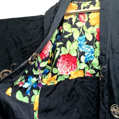 30 - Antique black silk kimono with gold embroidered detail & floral lining (in good used condition) t/w ... 