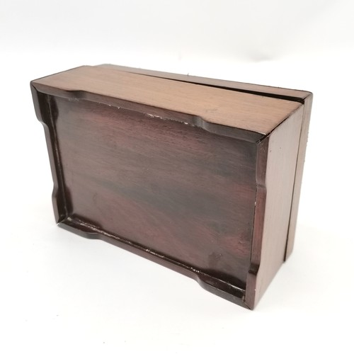 36 - Chinese hardwood box with a green jade panel insert to the lid 13cm x 9cm x 6.5cm high - no obvious ... 