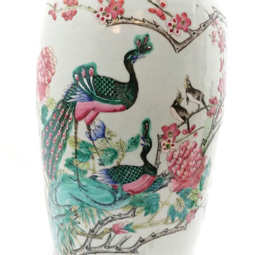 38 - Antique Chinese large famille rose vase with peacock & garden detail - 60cm high x 21cm diameter ~ h... 