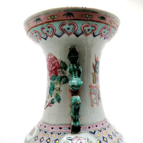 38 - Antique Chinese large famille rose vase with peacock & garden detail - 60cm high x 21cm diameter ~ h... 