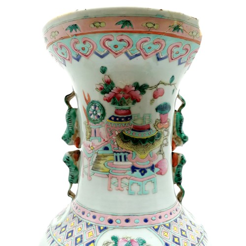 38 - Antique Chinese large famille rose vase with peacock & garden detail - 60cm high x 21cm diameter ~ h... 