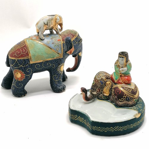 41 - 2 x oriental Japanese satsuma porcelain lampbases in the form of elephants - tallest 17cm x 19cm acr... 