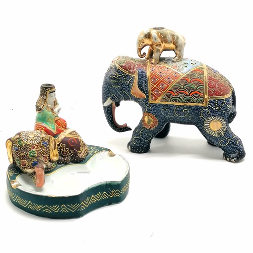 41 - 2 x oriental Japanese satsuma porcelain lampbases in the form of elephants - tallest 17cm x 19cm acr... 