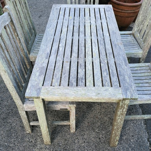 47 - Weathered teak Barlow Tyrie garden table and 6 chairs - 1 chair has damage - 149cm long x 71cm wide ... 