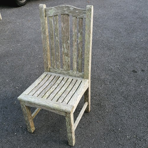 47 - Weathered teak Barlow Tyrie garden table and 6 chairs - 1 chair has damage - 149cm long x 71cm wide ... 